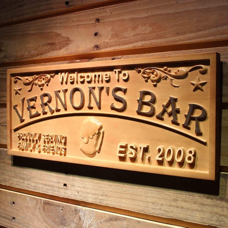 Personalized Engraved Wooden Sign for Home Bar