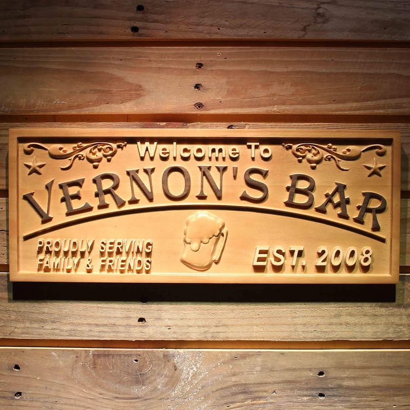 Personalized Engraved Wooden Sign for Home Bar