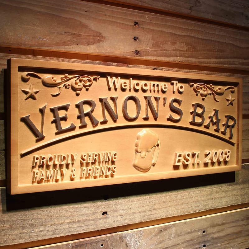 Personalized Engraved Wooden Sign for Home Bar