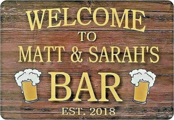 Personalized Metal & Wood Welcome Bar Sign for Home
