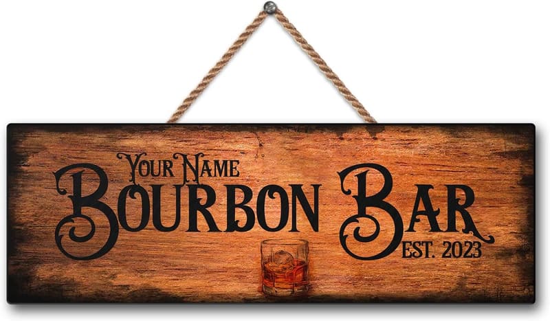Custom Rustic Wood Bourbon Bar Sign for Man Cave Decor