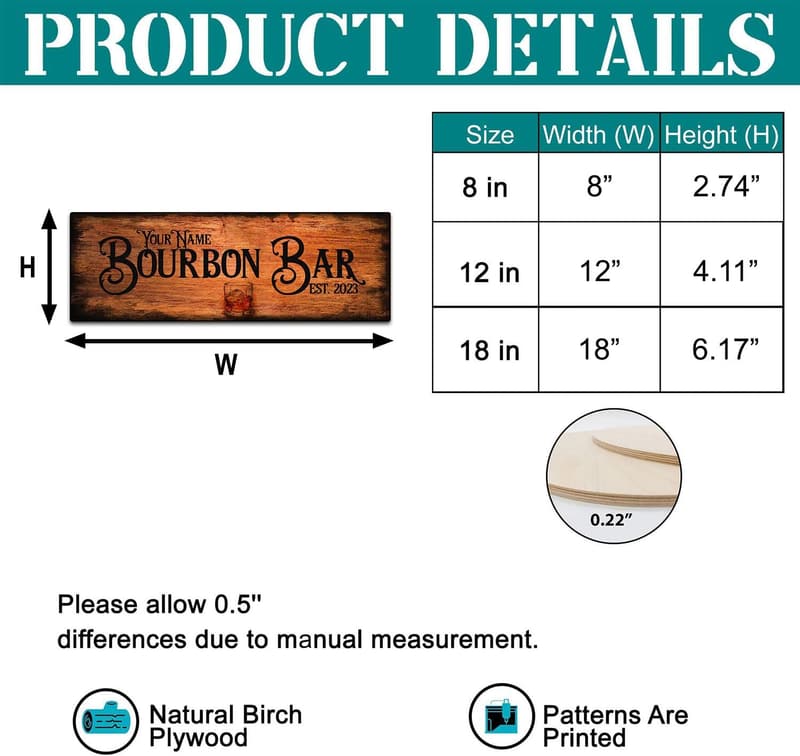 Custom Rustic Wood Bourbon Bar Sign for Man Cave Decor