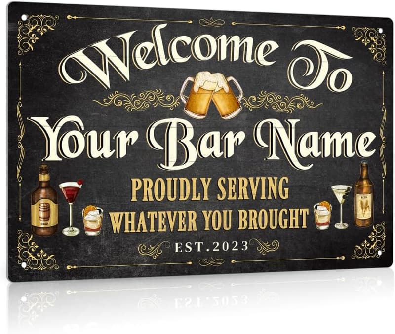 Personalized Retro Bar Sign, Custom Name, 12x8 Inches Aluminum