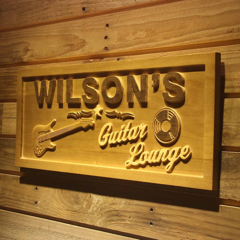 Personalized 3D Engraved Wooden Guitar Sign for Music Lovers