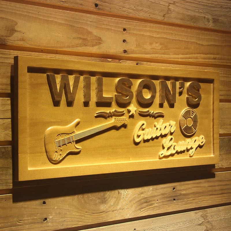 Personalized 3D Engraved Wooden Guitar Sign for Music Lovers