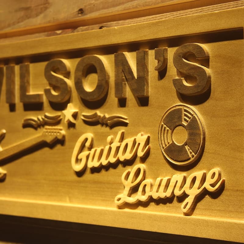 Personalized 3D Engraved Wooden Guitar Sign for Music Lovers