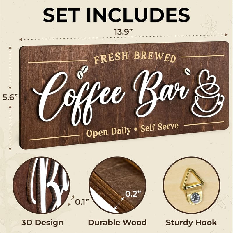 Vintage Coffee Bar Wall Decor Sign for Kitchen