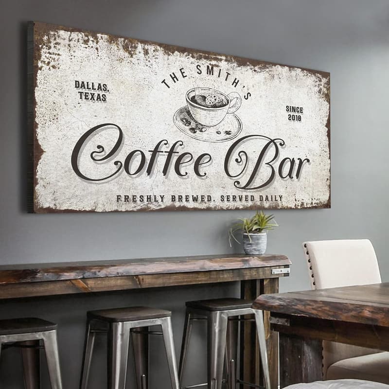 Personalized Rustic Coffee Bar Sign - Custom Wall Art Decor