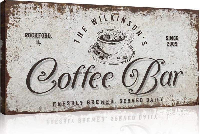 Personalized Rustic Coffee Bar Canvas Wall Art, 20x10in