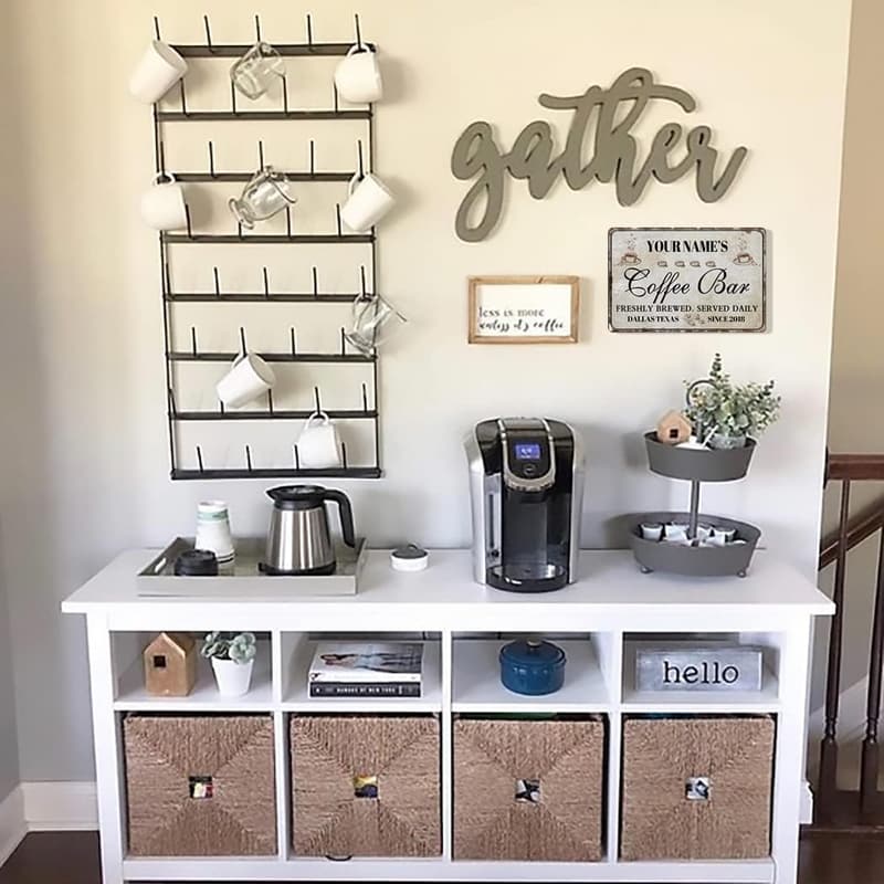 Personalized Coffee Bar Wall Sign - Retro Aluminum Decor