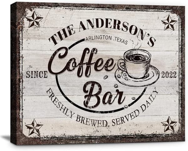 Customizable Coffee Bar Canvas Sign - Vintage Wall Art, 24x36 Inch