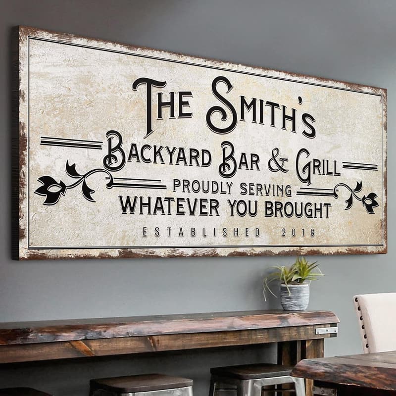 Custom Canvas Bar Sign - Personalized Decor for Man Cave, 20x10in