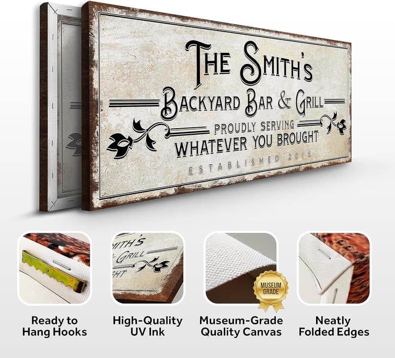 Custom Canvas Bar Sign - Personalized Decor for Man Cave, 20x10in