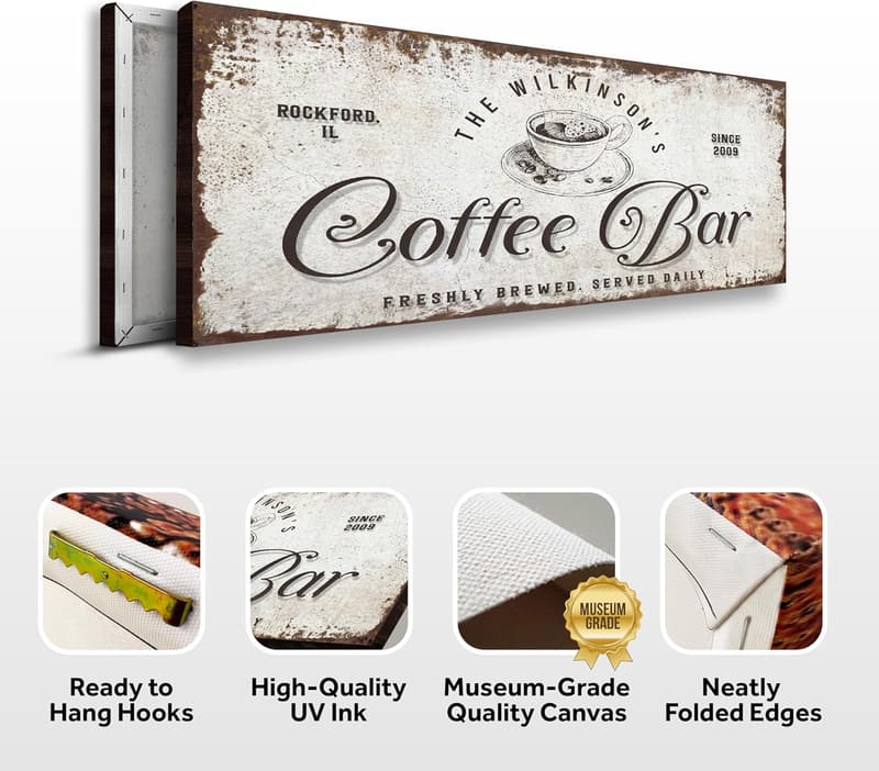 Personalized Rustic Coffee Bar Sign - Custom Wall Art Decor