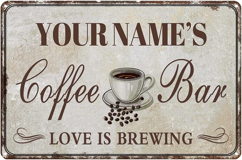Personalized Coffee Bar Wall Sign - Retro Aluminum Decor