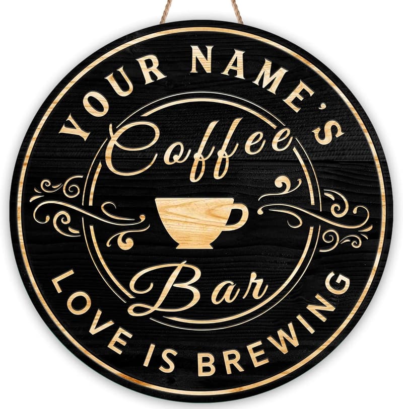 Personalized Coffee & Espresso Bar Wooden Sign for Kitchen Decor