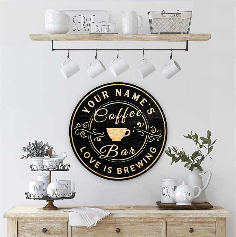 Personalized Coffee & Espresso Bar Wooden Sign for Kitchen Decor