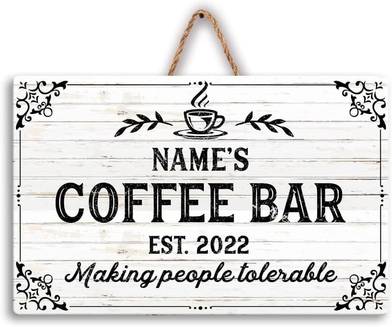 Personalized Coffee Bar Sign - Custom Kitchen Decor, Gift for Coffee Lovers