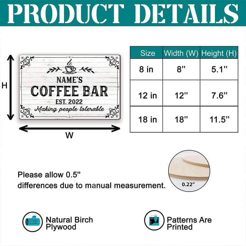 Personalized Coffee Bar Sign - Custom Kitchen Decor, Gift for Coffee Lovers
