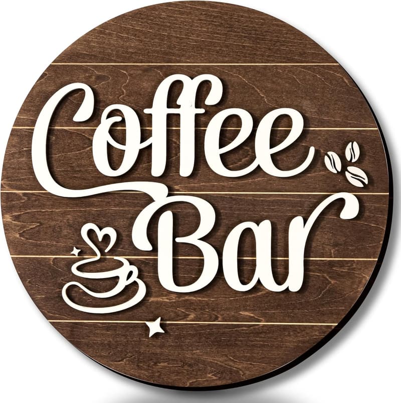 Vintage Coffee Bar Sign - 10'' Wall Decor for Kitchen