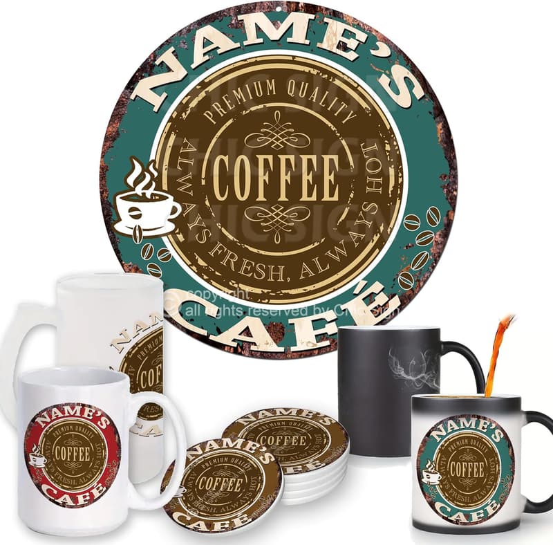 Personalized Rustic Coffee Shop Coaster for Home Bar Decor
