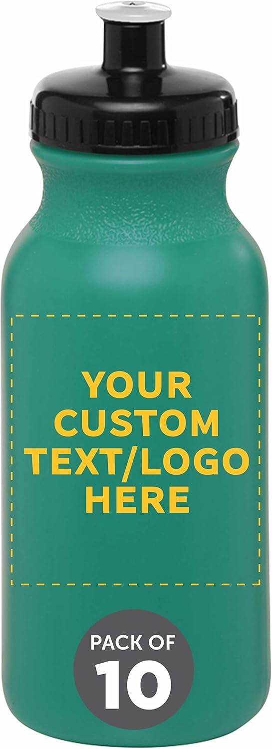 Personalized 20 oz. Water Bottles - Set of 10, Teal