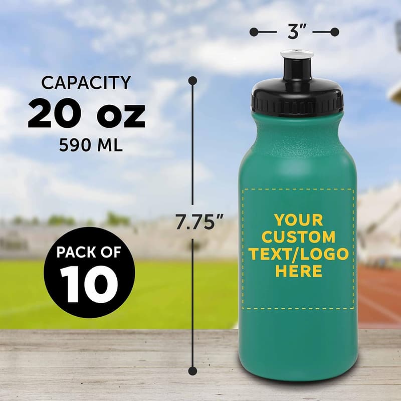 Personalized 20 oz. Water Bottles - Set of 10, Teal
