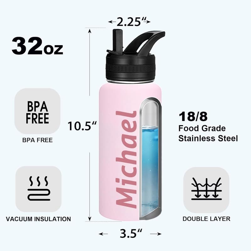 Personalized 32oz Stainless Steel Water Bottle with Custom Print