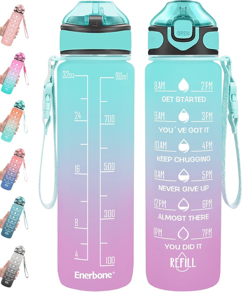 Motivational 32 oz Leakproof Water Bottle with Straw & Strap