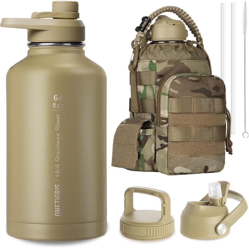 Tactical 64 oz Stainless Steel Water Bottle for Outdoors
