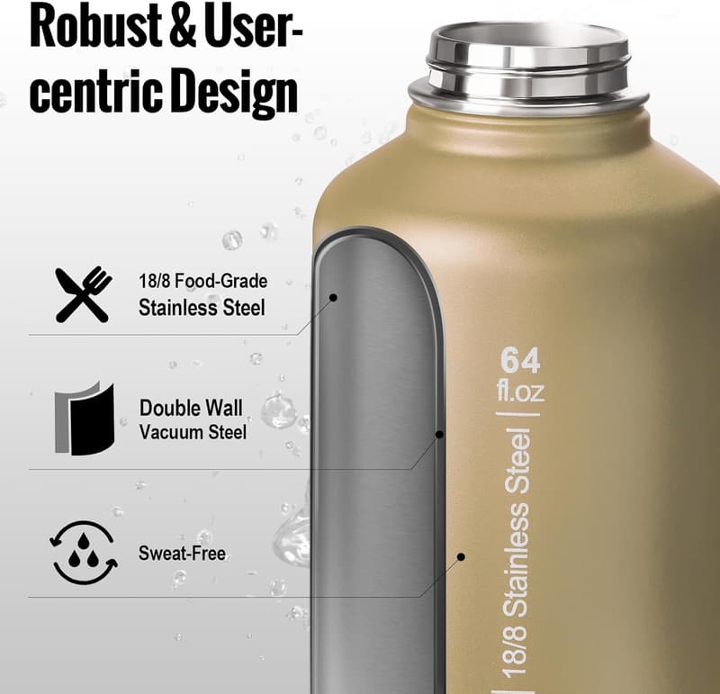 Tactical 64 oz Stainless Steel Water Bottle for Outdoors