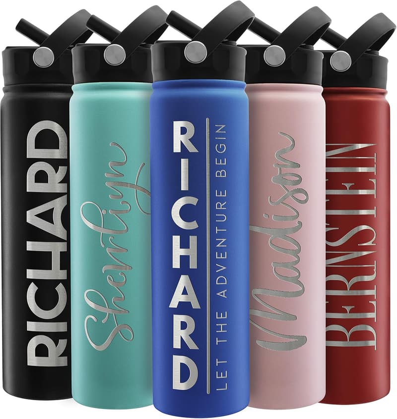 Personalized Navy Blue Stainless Steel Water Bottle - 24 oz