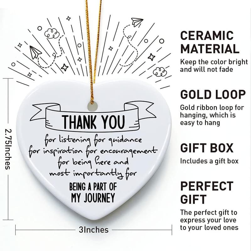 Thank You Ornament Plaque - Heart Keepsake for Friends & Colleagues