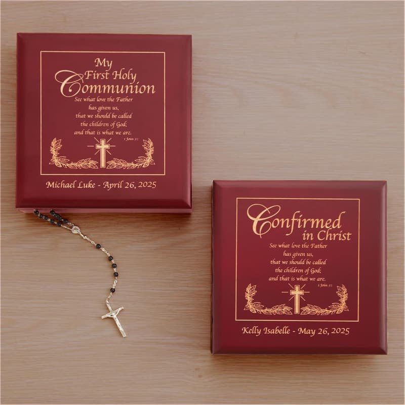 Personalized Religious Confirmation Keepsake Box - Natural Wood