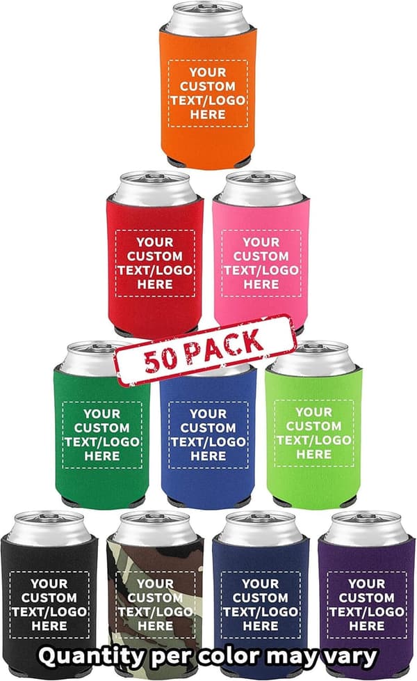 Personalized Assorted Collapsible Can Coolers - Set of 50