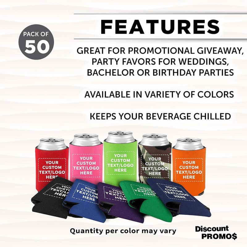 Personalized Assorted Collapsible Can Coolers - Set of 50