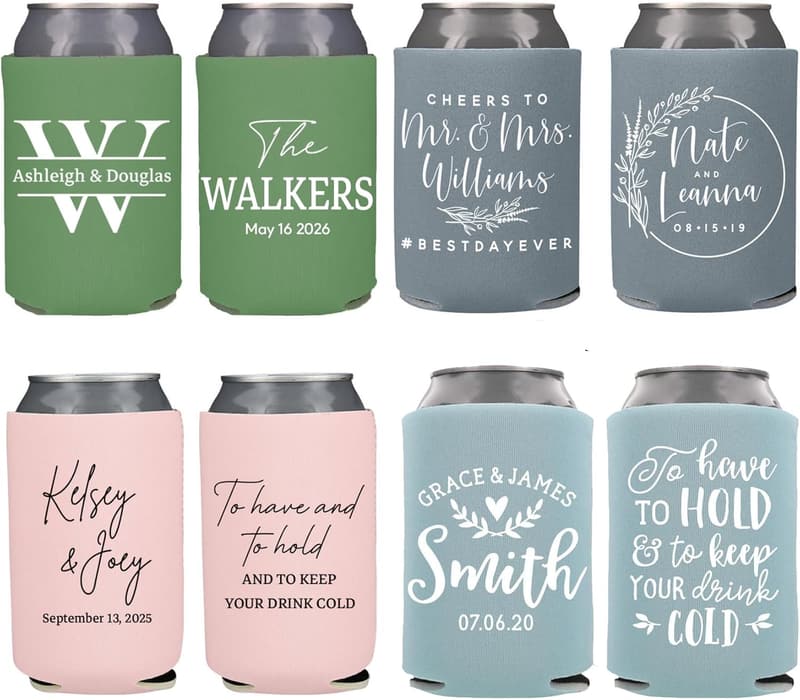 Personalized Wedding Can Coolers - Custom Monogram Favors