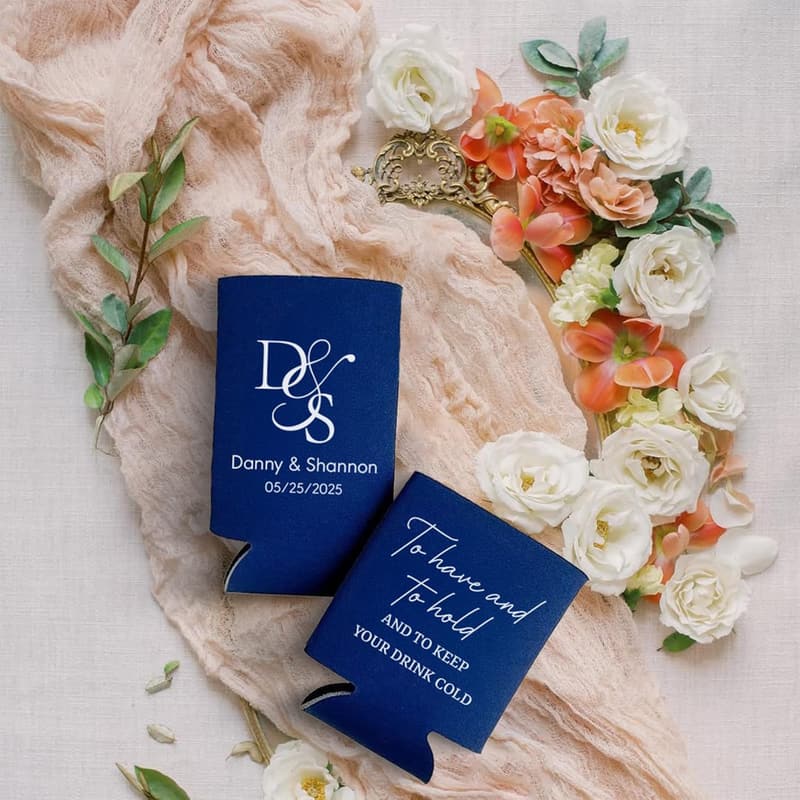 Personalized Wedding Can Coolers - Custom Monogram Favors