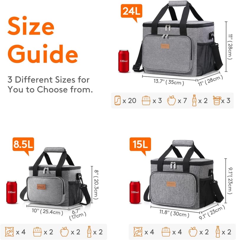 Insulated Large Lunch Bag Cooler Tote for Men & Women - Gray