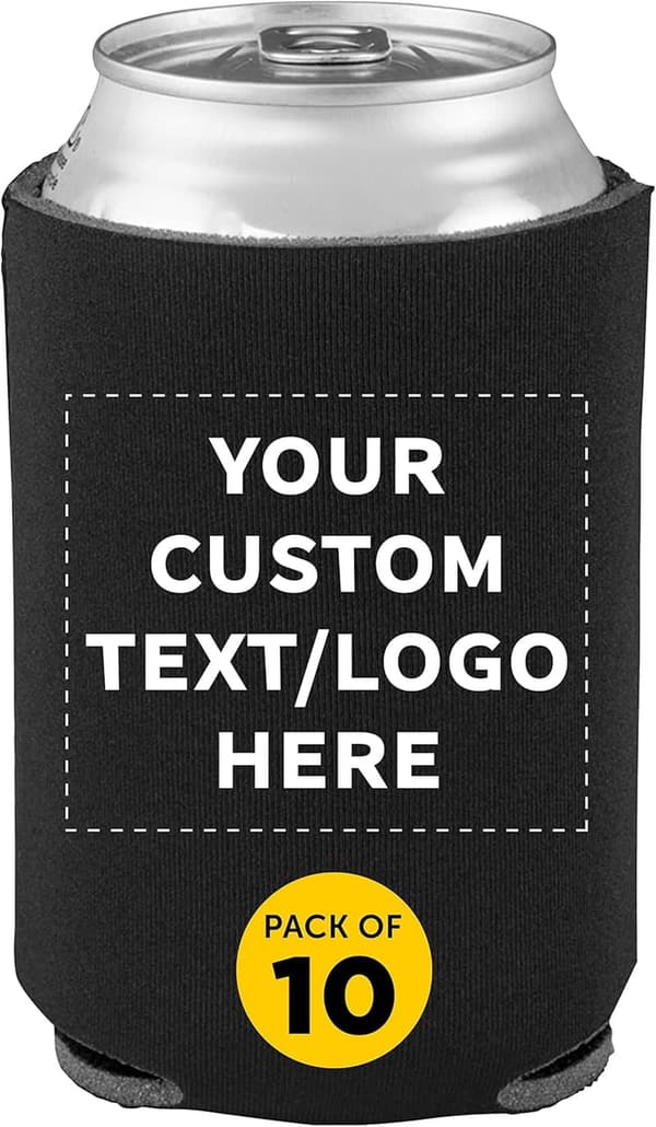 Personalized Bulk Beer Can Coolers - Set of 10, Black