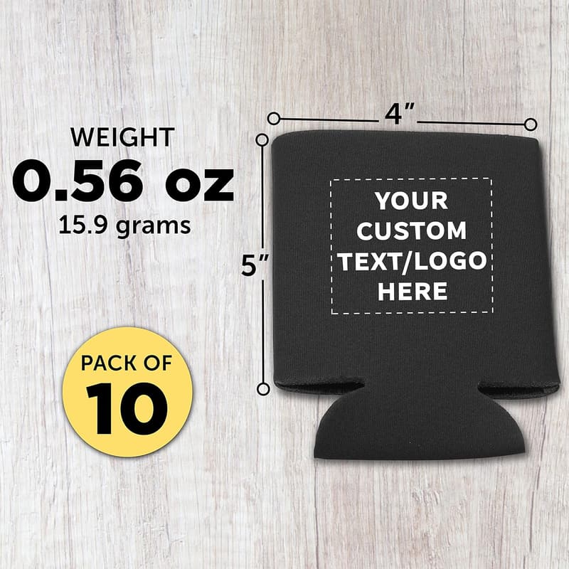 Personalized Bulk Beer Can Coolers - Set of 10, Black