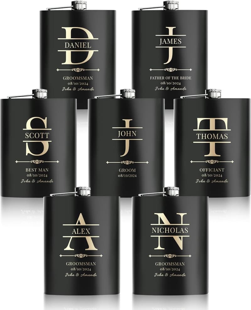 Personalized Groomsmen Flasks Set - Custom Engraved 304 Stainless Steel