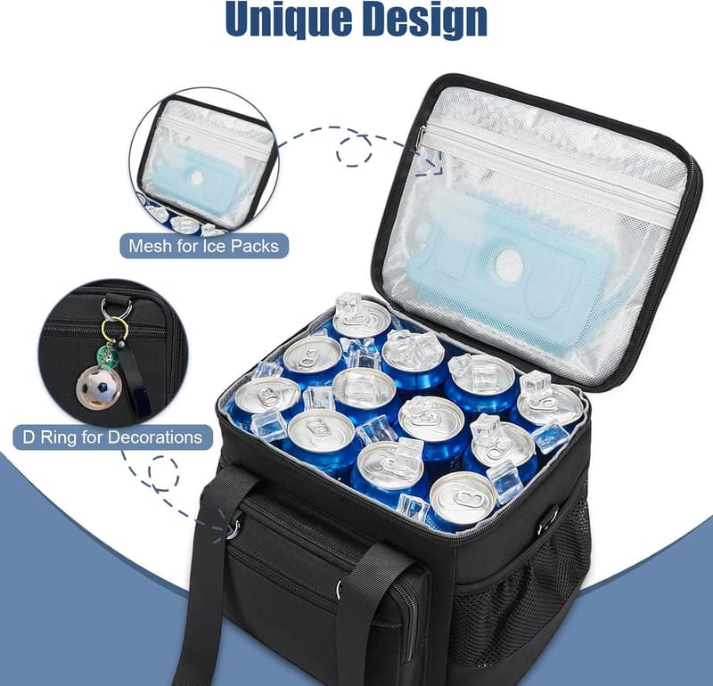 Reusable Insulated Lunch Bag for Adults - Black Cooler Tote