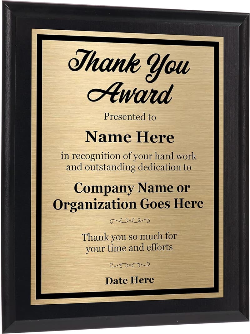 Personalized 8x10 Thank You Award Plaque for Employee Recognition