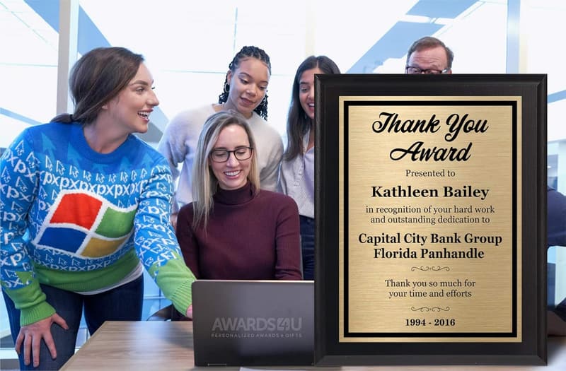 Personalized 8x10 Thank You Award Plaque for Employee Recognition