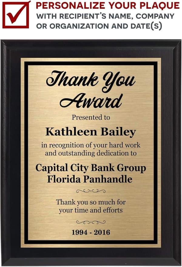 Personalized 8x10 Thank You Award Plaque for Employee Recognition