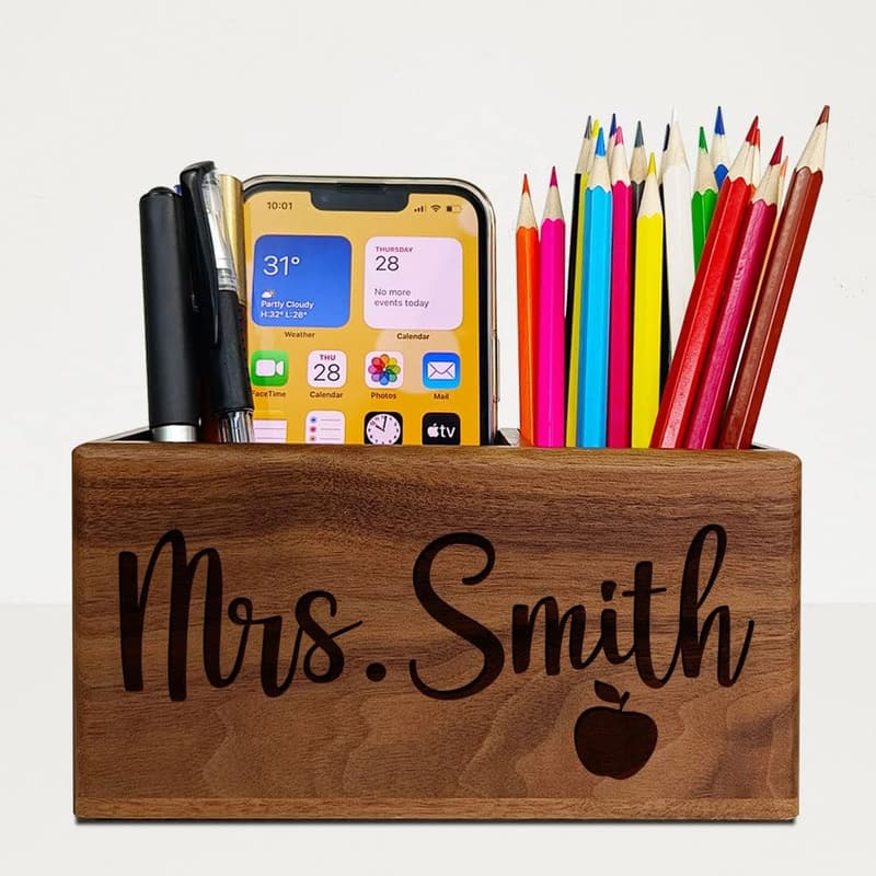 Personalized Wooden Pen Holder for Teacher Appreciation Gifts