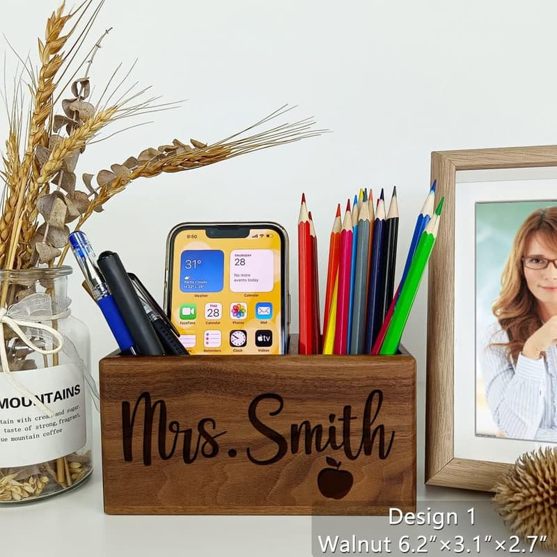 Personalized Wooden Pen Holder for Teacher Appreciation Gifts
