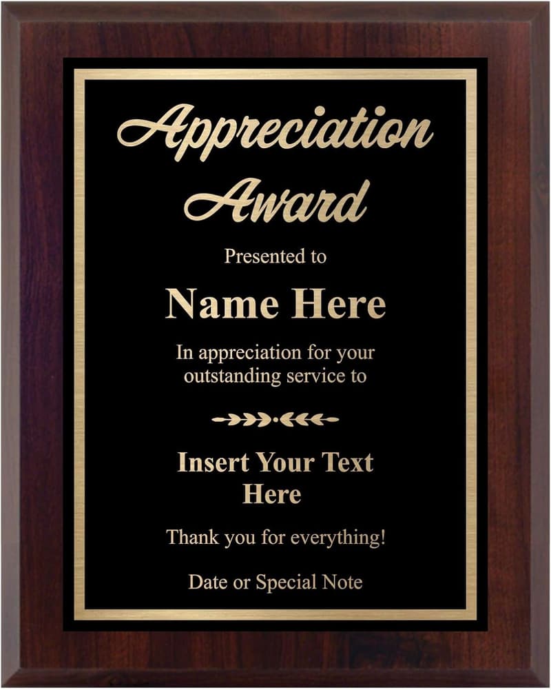 Personalized Appreciation Plaque - Custom Engraved Award