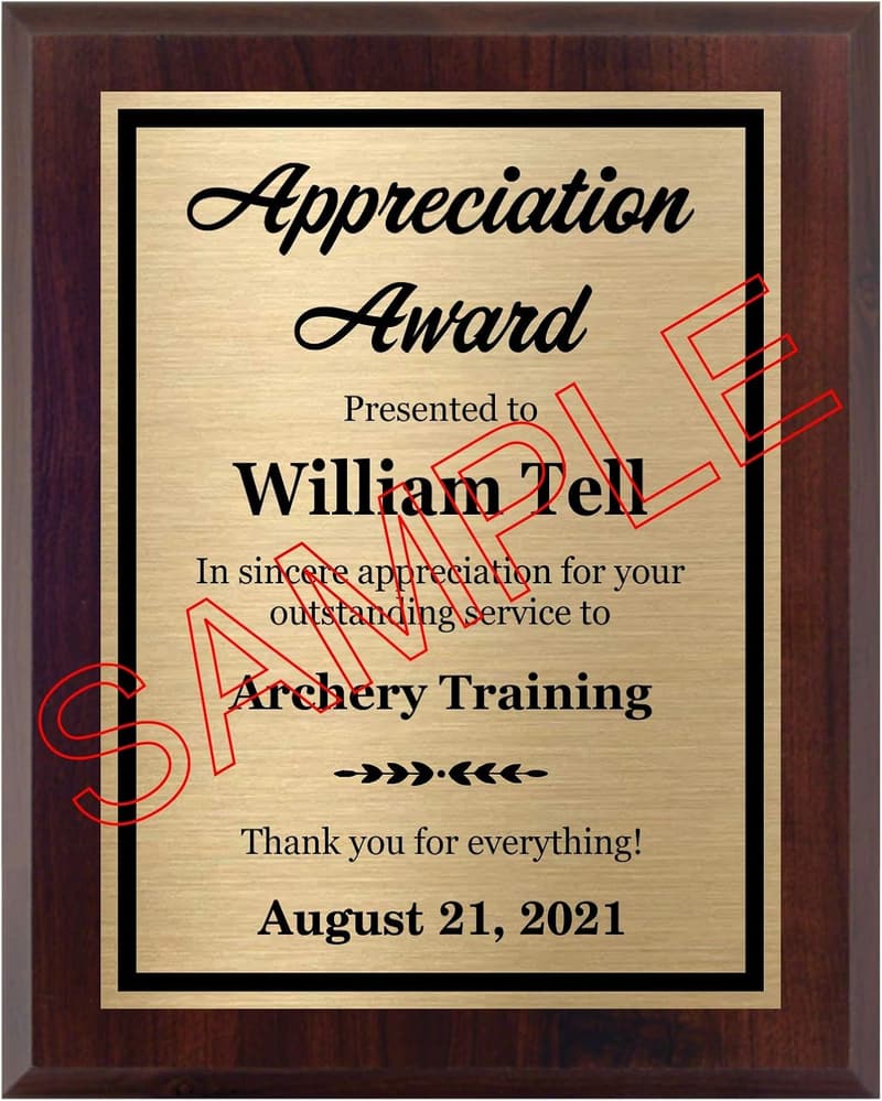 Customized 8x10 Appreciation Award Plaque for Employee Recognition